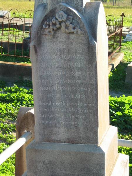 Dorothea Pauline Wilhelmina STAATZ,  | born 9? Jan 1833? died 11 July 1901 aged 19 years;  | Plainland Lutheran Cemetery, Laidley Shire  | 