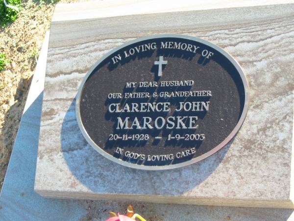 Clarence John MAROSKE  | b: 20 Nov 1928, d: 1 Sep 2003  | Plainland Lutheran Cemetery, Laidley Shire  | 