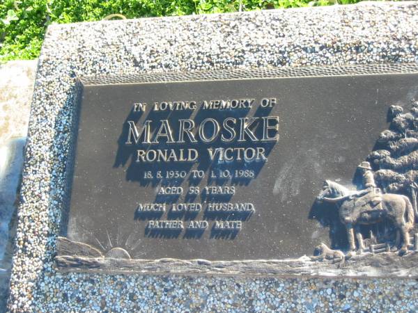 Ronald Victor MAROSKE  | b: 18 Aug 1930, d: 1 Oct 1988, aged 58  | Plainland Lutheran Cemetery, Laidley Shire  | 