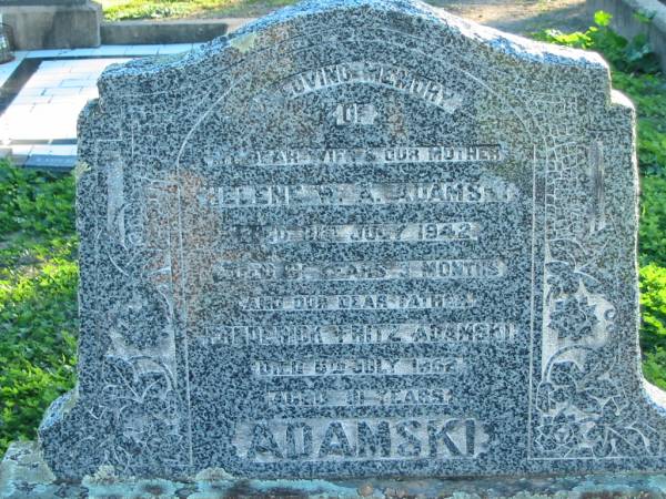 Helene W A ADAMSKI  | 31 Jul 1942, aged 61 yrs, 3 months  | Frederick Fritz ADAMSKI  | 6 Jul 1962, aged 81  | Plainland Lutheran Cemetery, Laidley Shire  | 