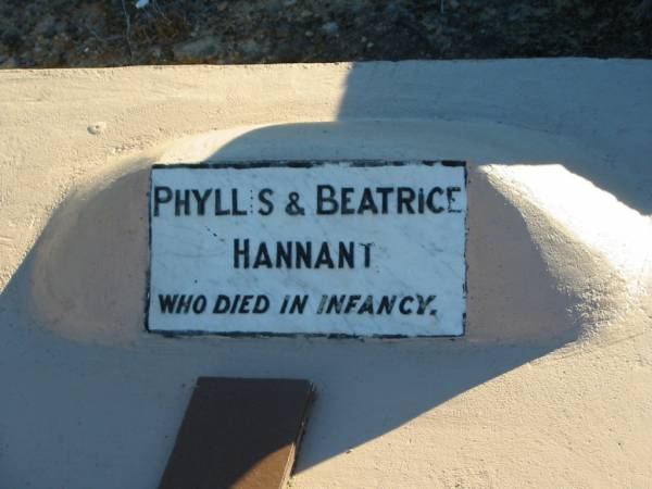 Phyllis & Beatrice HANNANT,  | died in infancy;  | Plainland Lutheran Cemetery, Laidley Shire  | 