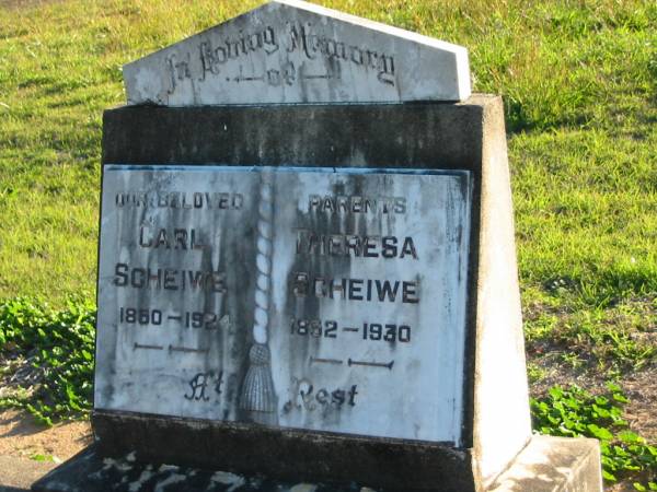 Carl SCHEIWE  | 1860 - 1924  | Theresa SCHEIWE  | 1862 - 1930  | Plainland Lutheran Cemetery, Laidley Shire  | 