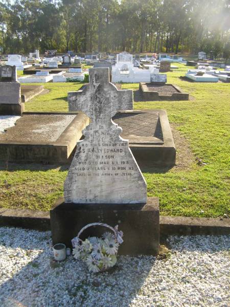 Stanley Edward JOHNSON,  | son brother,  | died 1 March 1918 aged 2 years 10 months;  | Polson Cemetery, Hervey Bay  | 
