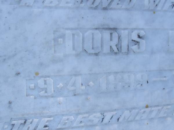 Doris HANDS,  | wife mother,  | 9-4-1899 - 31-12-1969;  | Polson Cemetery, Hervey Bay  | 