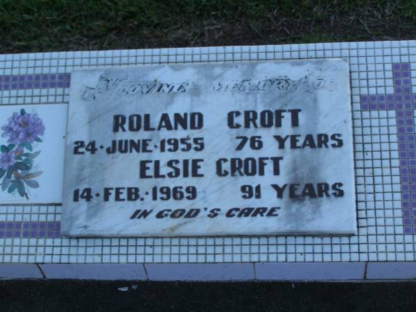 Roland CROFT,  | died 24 June 1955 aged 76 years;  | Elsie CROFT,  | died 14 Feb 1969 aged 91 years;  | Polson Cemetery, Hervey Bay  | 