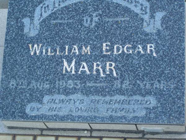 William Edgar MARR,  | died 8 Aug 1983 aged 82 years;  | Polson Cemetery, Hervey Bay  | 