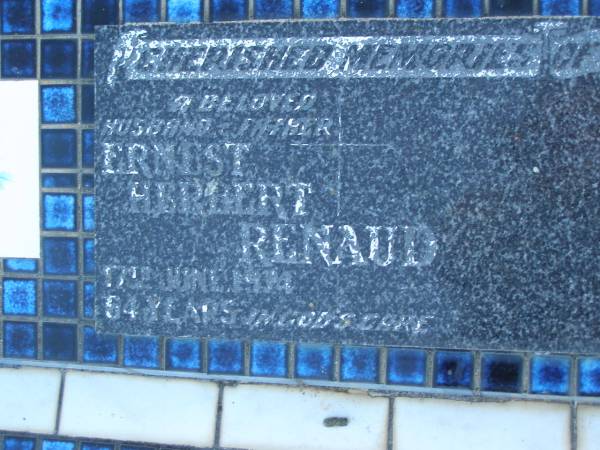 Ernest Herbert RENAUD,  | husband father,  | died 17 June 1974? aged 94 years;  | Polson Cemetery, Hervey Bay  | 