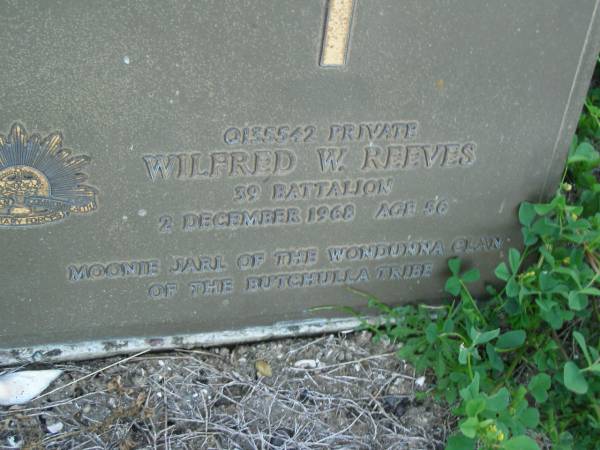 Wilfred W. REEVES,  | died 2 Dec 1968 aged 56 years;  | Polson Cemetery, Hervey Bay  | 