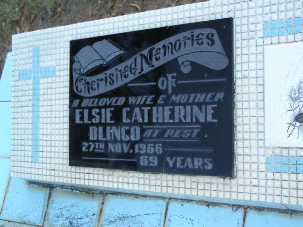 Elsie Catherine BLINCO,  | wife mother,  | died 27 Nov 1966 aged 69 years;  | Polson Cemetery, Hervey Bay  | 