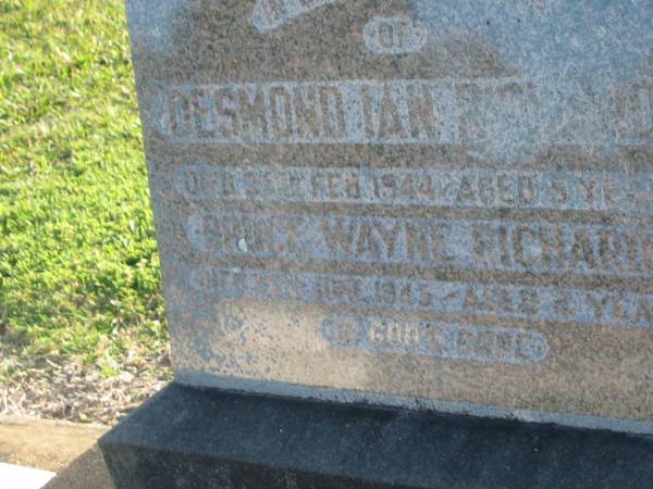 Desmond Ian RICHARDS,  | died 25 Feb 1944 aged 5 years;  | Bruce Wayne RICHARDS,  | died 25 June 1945 aged 4 years;  | Polson Cemetery, Hervey Bay  | 