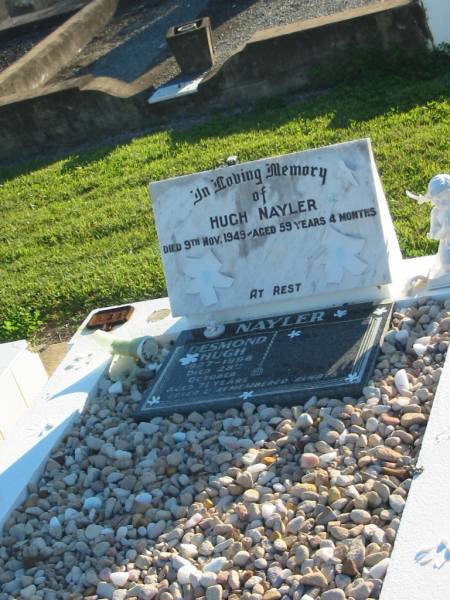 Hugh NAYLER,  | died 9 Nov 1949 aged 59 years 4 months;  | Desmond Hugh NAYLER,  | 1927 - 28 Oct 1998 aged 71 years;  | Polson Cemetery, Hervey Bay  | 