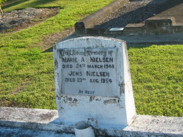 Marie A. NIELSEN,  | died 24 March 1948;  | Jens NIELSEN,  | died 23 Aug 1954;  | Polson Cemetery, Hervey Bay  | 
