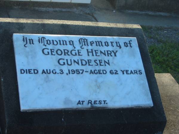 George Henry GUNDESEN,  | died 3 Aug 1957 aged 62 years;  | Polson Cemetery, Hervey Bay  | 