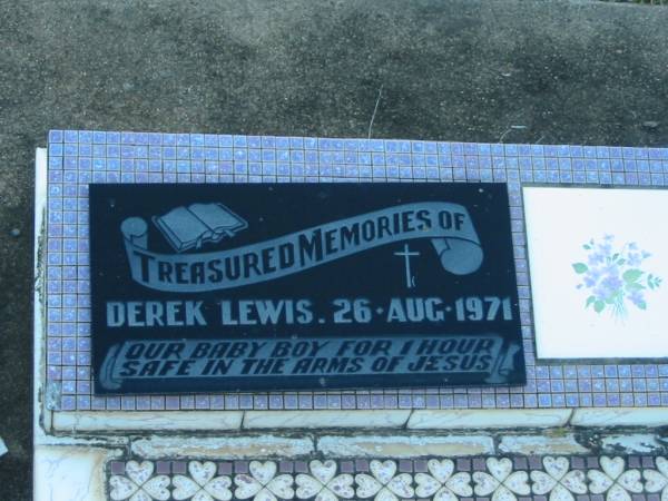 Derek LEWIS,  | died 26 Aug 1971 aged 1 hour;  | Polson Cemetery, Hervey Bay  | 