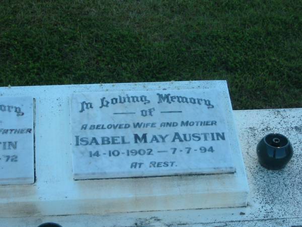 Albert AUSTIN,  | husband father,  | 22-9-1897 - 29-9-72;  | Isabel May AUSTIN,  | wife mother,  | 14-10-1902 - 7-7-94;  | Polson Cemetery, Hervey Bay  | 