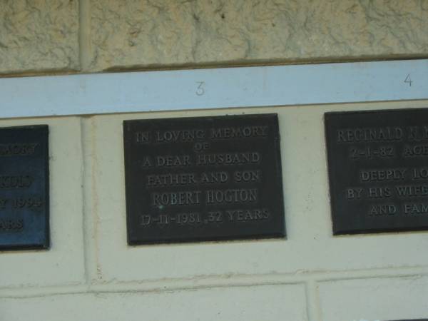 Robert HOGTON,  | husband father son,  | died 17-11-1981 aged 32 years;  | Polson Cemetery, Hervey Bay  | 