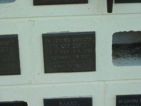 Cor VAN ZANTEN,  | 23-3-1928 - 8-6-1992,  | husband of Bep;  | Polson Cemetery, Hervey Bay  | 