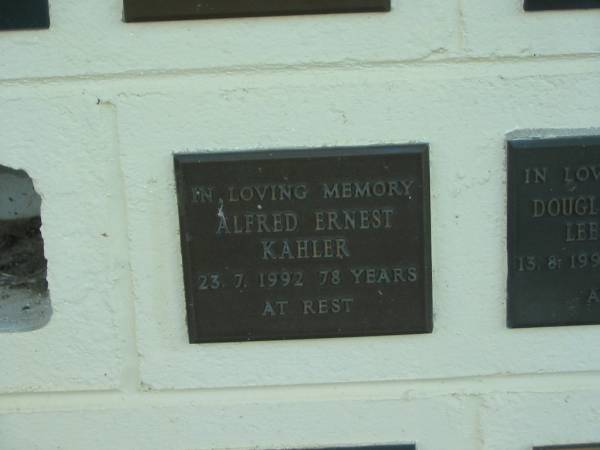 Alfred Ernest KAHLER,  | died 23-7-1992 aged 78 years;  | Polson Cemetery, Hervey Bay  | 