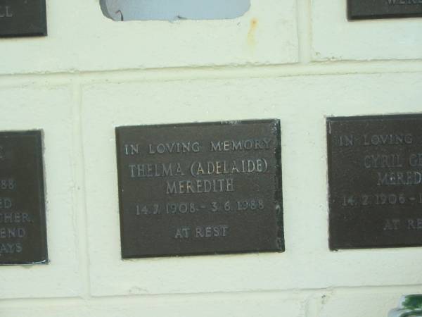 Thelma (Adelaide) MEREDITH,  | 14-7-1908 - 3-6-1988;  | Polson Cemetery, Hervey Bay  | 
