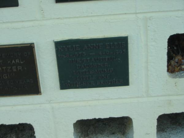 Kylie Anne ELLIS,  | 6-8-1973 - 4-9-1993,  | daughter,  | with brother;  | Polson Cemetery, Hervey Bay  | [[REDO]]  | 