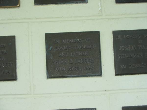 Brian H. LANGLEY,  | husband father,  | died 10 April 1988;  | Polson Cemetery, Hervey Bay  | 