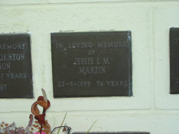Jessie I.M. MARTIN,  | died 25-8-1988 aged 74 years;  | Polson Cemetery, Hervey Bay  | 