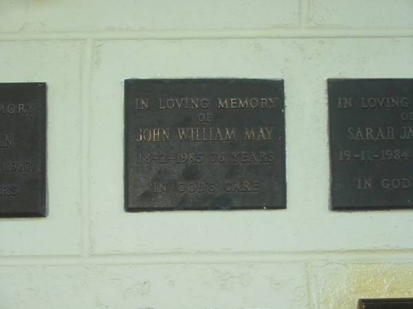 John William MAY,  | died 18-2-1985 aged 76 years;  | Polson Cemetery, Hervey Bay  | 