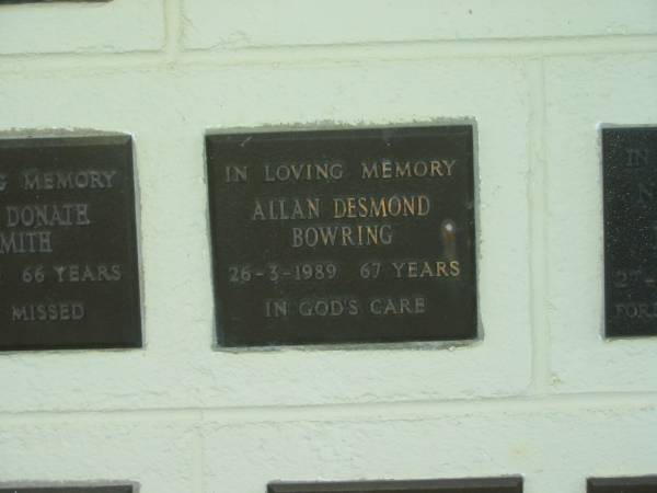 Allan Desmond BOWRING,  | died 26-3-1989 aged 67 years;  | Polson Cemetery, Hervey Bay  | 