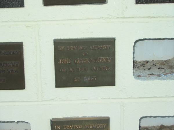 John (Jack) LOWRY,  | died 14-11-1991 aged 78 years;  | Polson Cemetery, Hervey Bay  | 