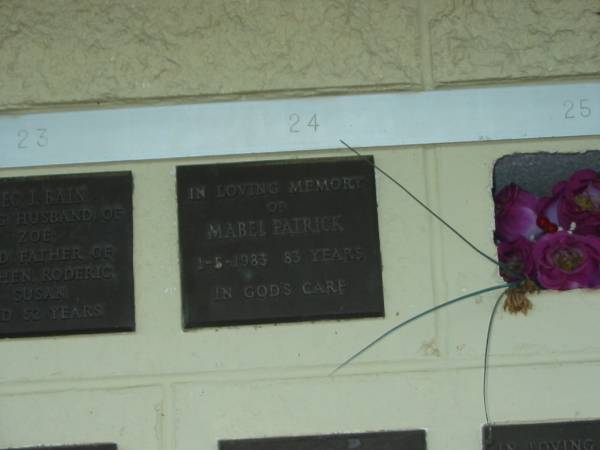 Mabel PATRICK,  | died 1-5-1983 aged 83 years;  | Polson Cemetery, Hervey Bay  | 