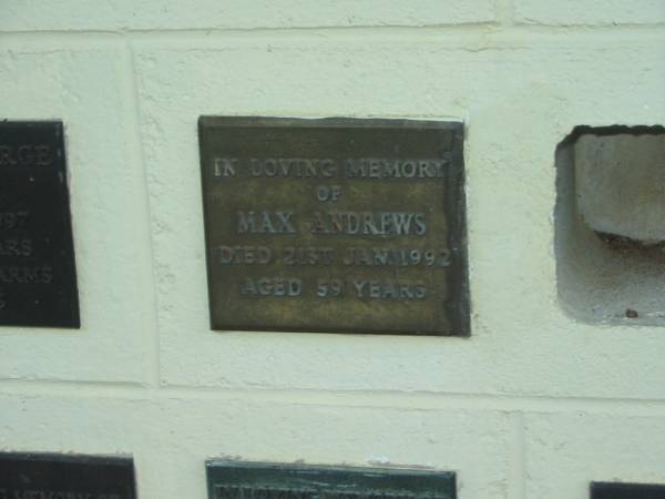 Max ANDREWS,  | died 21 Jan 1992 aged 59 years;  | Polson Cemetery, Hervey Bay  | 