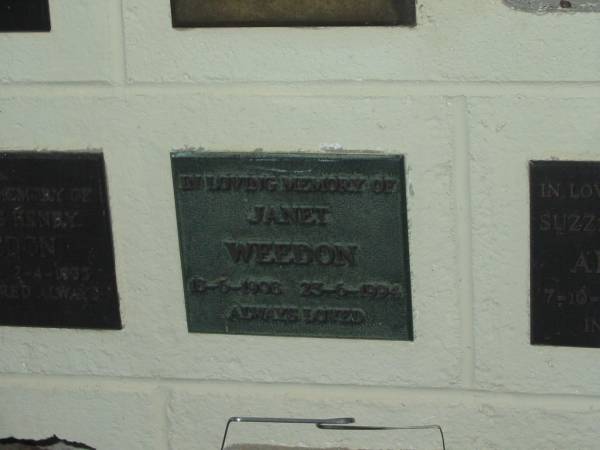 Janet WEEDON,  | 18-6-1908 - 23-6-1994;  | Polson Cemetery, Hervey Bay  | 