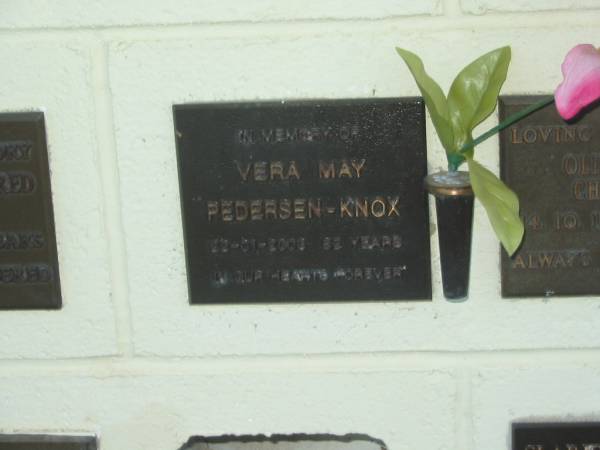 Vera May PEDERSEN-KNOX,  | 22-01-2003? aged 82 years;  | Polson Cemetery, Hervey Bay  | [[REDO]]  |   | 