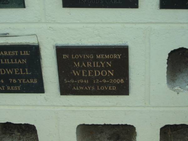 Marily WEEDON,  | 5-9-1941 - 12-9-2008;  | Polson Cemetery, Hervey Bay  | 