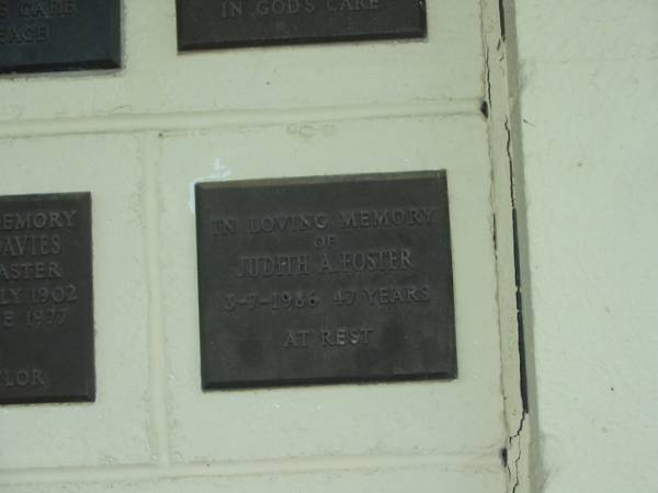 Judith A. FOSTER,  | died 3-7-1986 aged 47 years;  | Polson Cemetery, Hervey Bay  | 