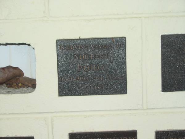 Norbert POIDA,  | died 16-11-1998 aged 64 years;  | Polson Cemetery, Hervey Bay  | 