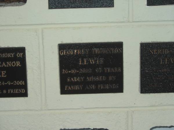Geoffrey Thornton LEWIS,  | died 26-10-2002 aged 67 years;  | Polson Cemetery, Hervey Bay  | 