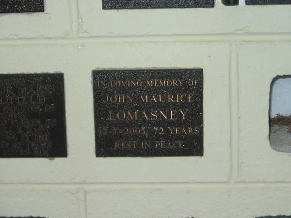 John Maurice LOMASNEY,  | died 13-7-2003 aged 72 years;  | Polson Cemetery, Hervey Bay  | 