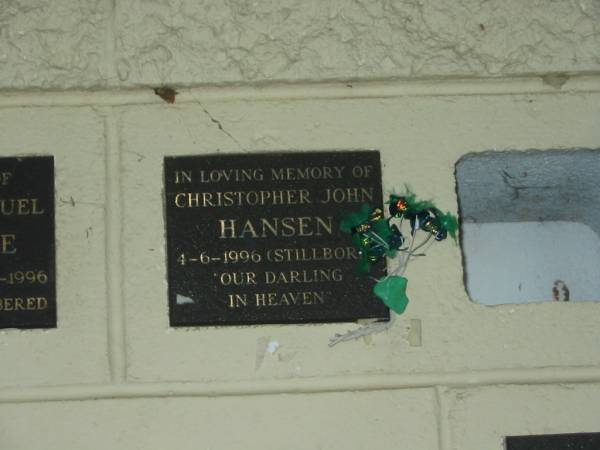 Christopher John HANSEN,  | stillborn 4-6-1996;  | Polson Cemetery, Hervey Bay  | 