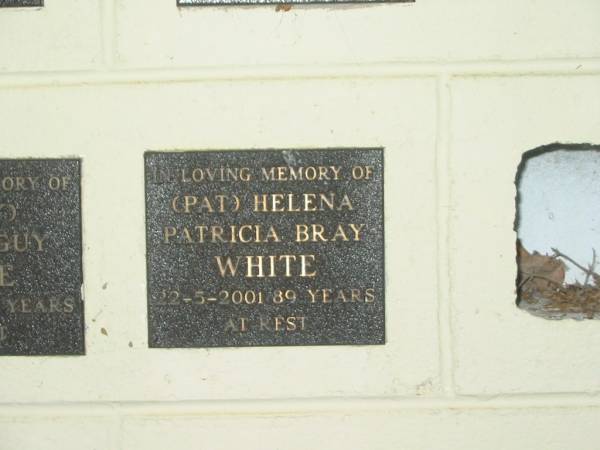 Helena Patricia Bray (Pat) WHITE,  | died 22-5-2001 aged 89 years;  | Polson Cemetery, Hervey Bay  | 