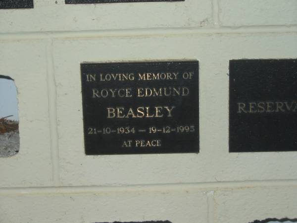 Royce Edmund BEASLEY,  | 21-10-1934 - 19-12-1995;  | Polson Cemetery, Hervey Bay  | 