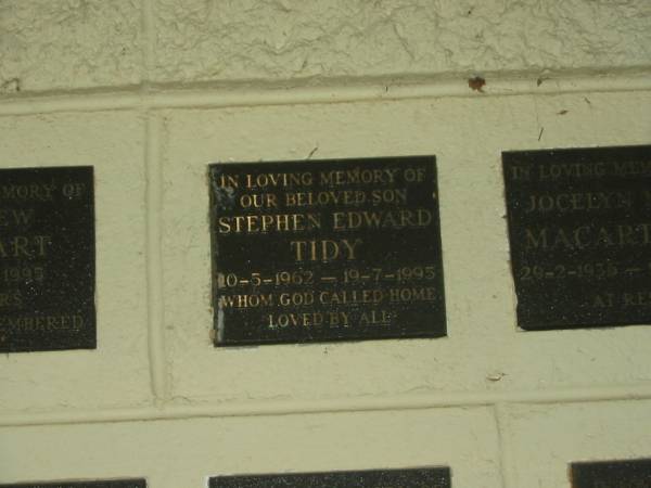 Stephen Edward TIDY,  | son,  | 10-5-1962 - 19-7-1995;  | Polson Cemetery, Hervey Bay  | 