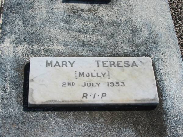 William Francis (Bill) MURPHY,  | died 3 May 1979;  | Mary Teresa (Molly) MURPHY,  | died 2 July 1953;  | Polson Cemetery, Hervey Bay  | 