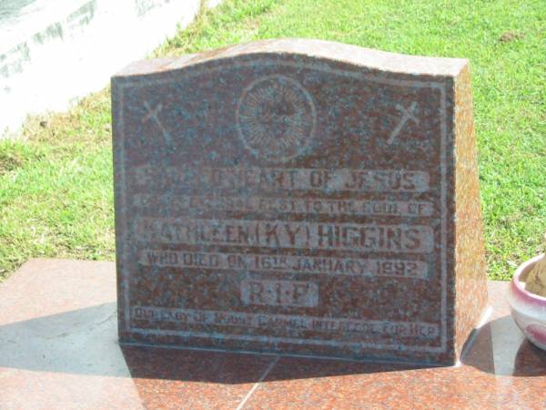 Kathleen (K.Y.) HIGGINS,  | died 16 Jan 1992;  | Polson Cemetery, Hervey Bay  | 