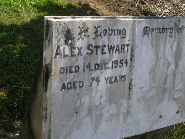 Alex STEWART,  | died 14 Dec 1954 aged 74 years;  | Polson Cemetery, Hervey Bay  | 