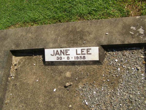 Jane Lee MCLIVER,  | died 30-8-1958;  | Polson Cemetery, Hervey Bay  | 