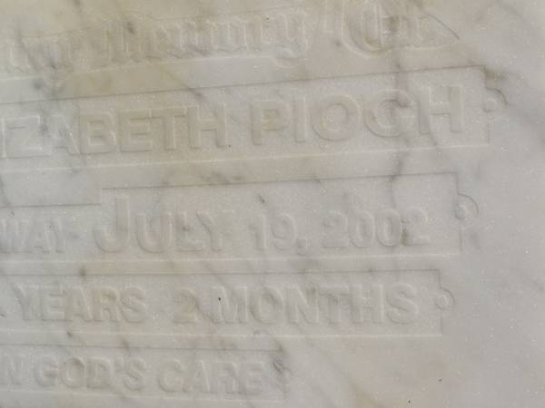 Jane Elizabeth PIOCH,  | died 19 July 2002 aged 91 years 2 months;  | Polson Cemetery, Hervey Bay  | 