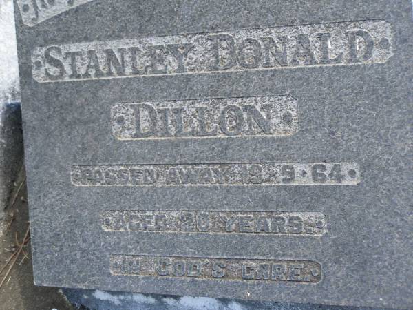 Stanley Donald DILLON,  | died 19-9-64 aged 20 years;  | Polson Cemetery, Hervey Bay  | 