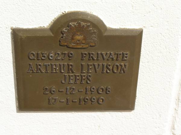 Arthur Levison JEFFS,  | 26-12-1908 - 17-1-1990;  | Polson Cemetery, Hervey Bay  | 