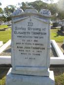 
Elisabeth THOMPSON,
died 23 July 1915 aged 81 years 4 months;
John THOMPSON,
died 4 Sep 1917 aged 76 years;
Polson Cemetery, Hervey Bay
